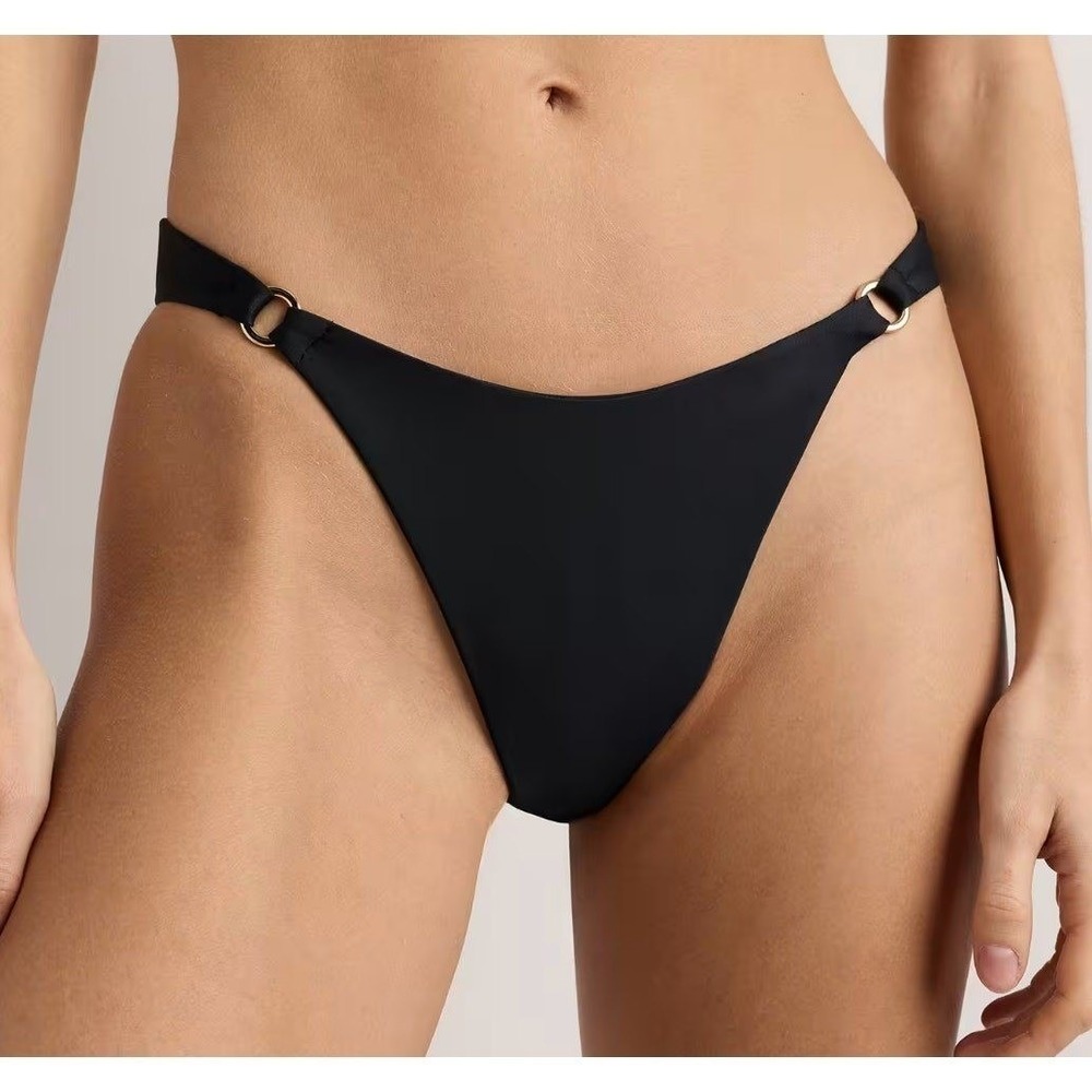 quince italian high-leg ring bikini bottom swimsuit black, women x-small xs